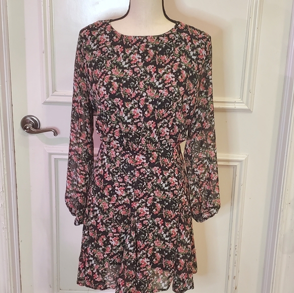 Ax Paris Black/Mauve/Green Multi-color Floral Long Sleeve Mini Dress, Size 18 - Picture 2 of 15